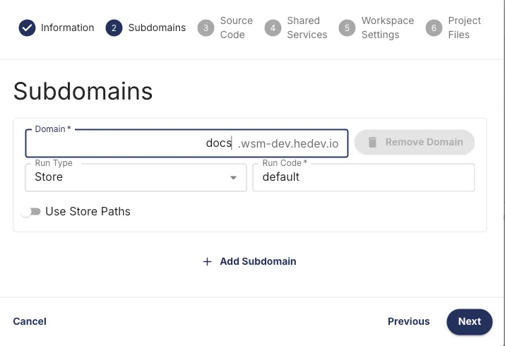 Subdomain configuration step