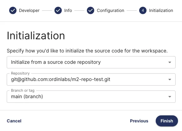 Initializing a workspace from a Git repository